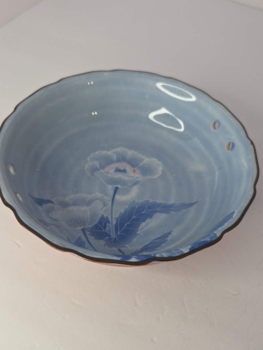 Takahashi chopstick-holder ramen bowl Blue Floral Pattern